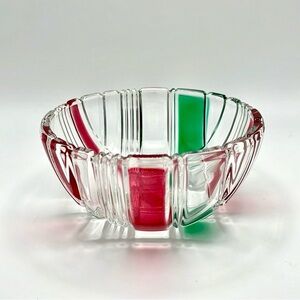 Walther Glass Holiday Plaid Crystal Bowl Red Green 5.5”